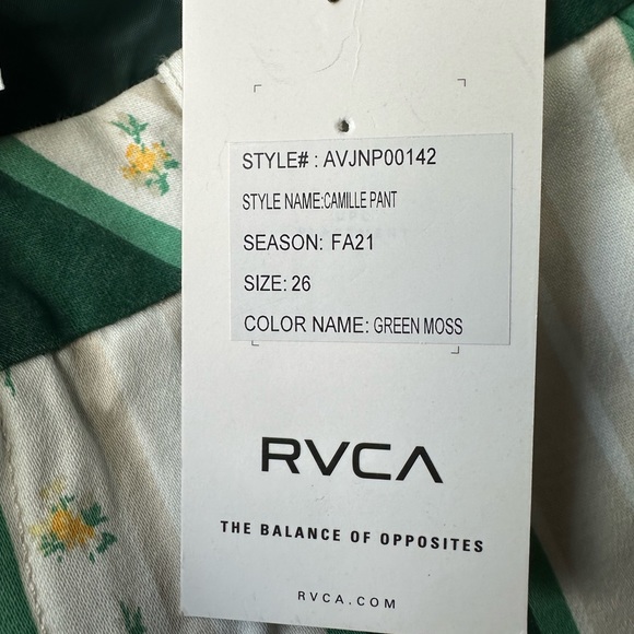 NWT RVCA x Camille Rowe Green/Cream Striped Pants | Size 26 - Picture 6 of 6